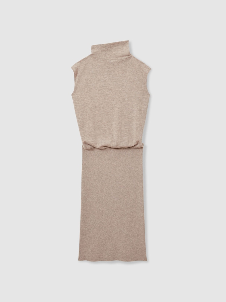 Reiss Neutral Hester Petite Knitted Wool-Cashmere Blouson Top Midi Dress - Image 2 of 6