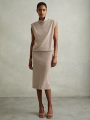 Reiss Neutral Hester Petite Knitted Wool-Cashmere Blouson Top Midi Dress - Image 3 of 6