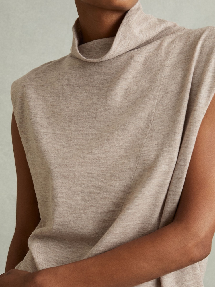 Reiss Neutral Hester Petite Knitted Wool-Cashmere Blouson Top Midi Dress - Image 4 of 6