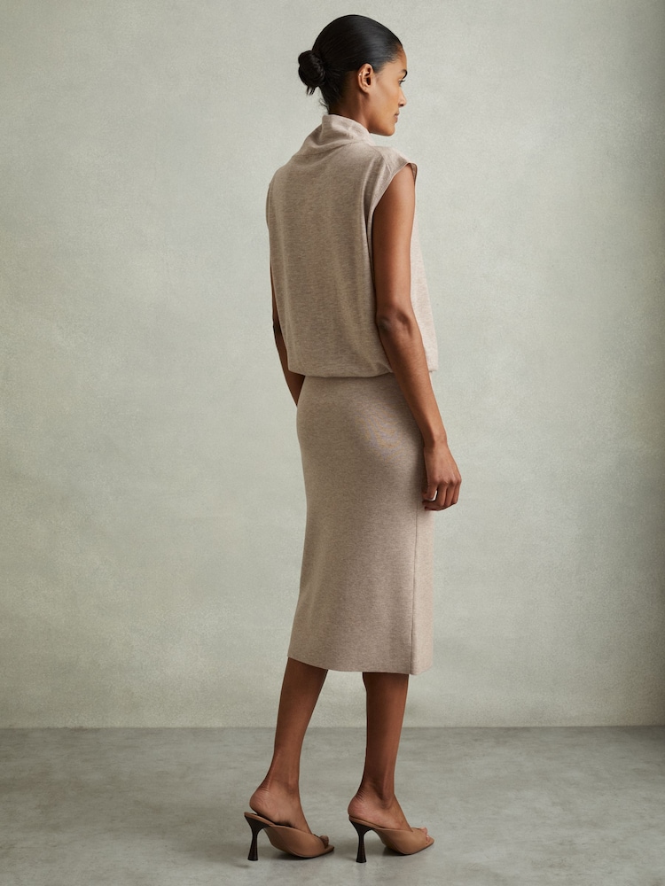 Reiss Neutral Hester Petite Knitted Wool-Cashmere Blouson Top Midi Dress - Image 5 of 6
