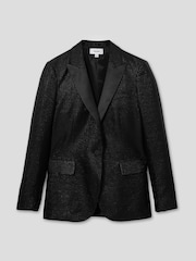 Reiss Black Minnie Single-Breasted Lamé-Stripe Tuxedo Jacket - Image 2 of 8