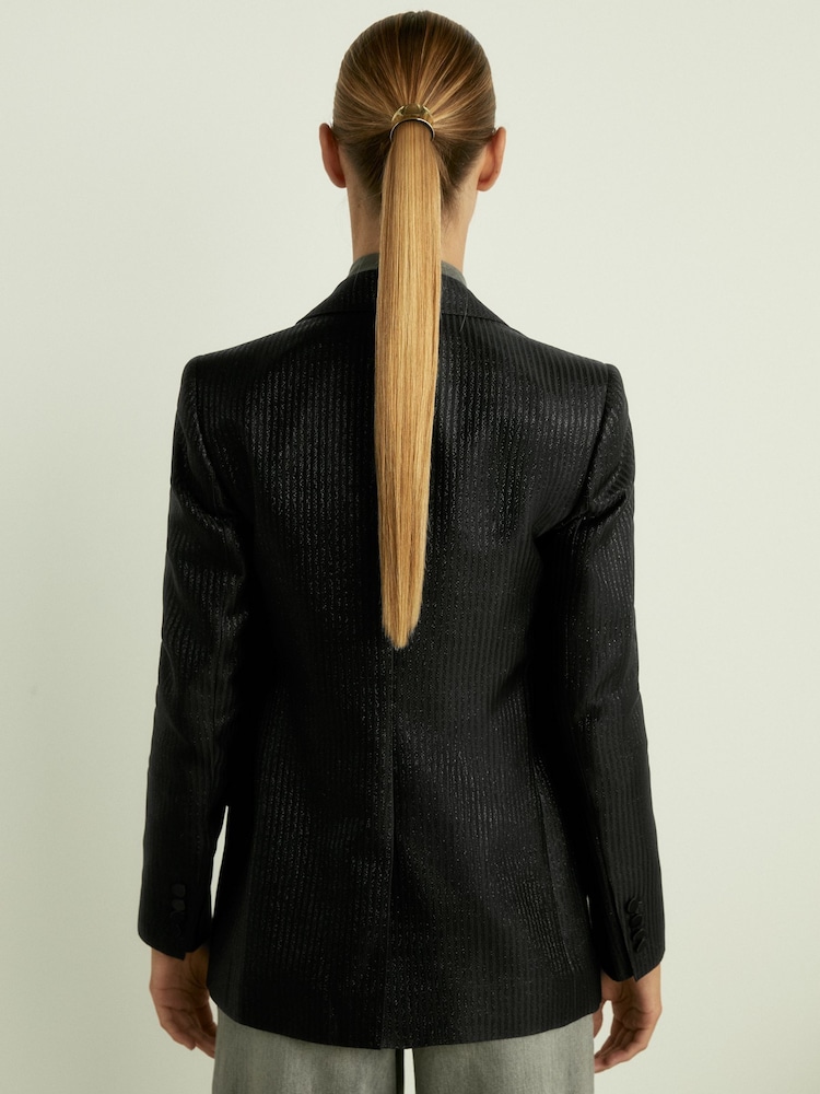 Reiss Minnie Single-Breasted Lamé-Stripe Tuxedo Jacket - Image 5 of 8