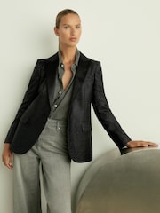 Reiss Black Minnie Single-Breasted Lamé-Stripe Tuxedo Jacket - Image 6 of 8