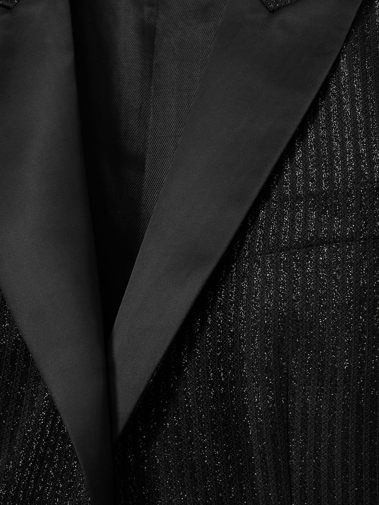 Reiss Black Minnie Single-Breasted Lamé-Stripe Tuxedo Jacket - Image 8 of 8 Reiss Black Minnie Single-Breasted Lamé-Stripe Tuxedo Jacket - Image 8 of 8