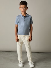 Reiss Soft Blue Melange Manor 9-13 yrs Merino Polo Shirt - Image 1 of 4