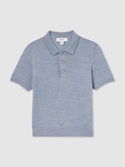 Reiss Soft Blue Melange Manor 9-13 yrs Merino Polo Shirt - Image 2 of 4
