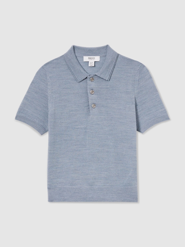 Reiss Soft Blue Melange Manor 9-13 yrs Merino Polo Shirt - Image 2 of 4