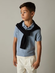 Reiss Soft Blue Melange Manor 9-13 yrs Merino Polo Shirt - Image 3 of 4