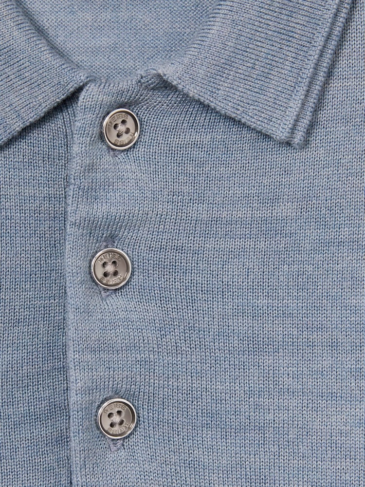 Reiss Soft Blue Melange Manor 9-13 yrs Merino Polo Shirt - Image 4 of 4