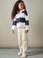 Reiss Navy Abigail 4-9 yrs Oversized Cotton Striped Open-Collar Rugby Top - Image 4 of 5