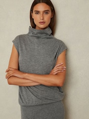 Reiss Grey Hester Petite Knitted Wool-Cashmere Blouson Top Midi Dress - Image 1 of 6