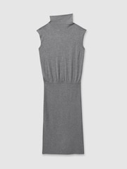 Reiss Grey Hester Petite Knitted Wool-Cashmere Blouson Top Midi Dress - Image 2 of 6