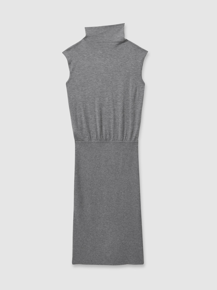 Reiss Grey Hester Petite Knitted Wool-Cashmere Blouson Top Midi Dress - Image 2 of 6