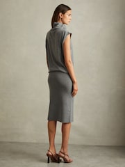 Reiss Grey Hester Petite Knitted Wool-Cashmere Blouson Top Midi Dress - Image 4 of 6