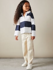 Reiss Navy Abigail 9-13 yrs Oversized Cotton Striped Open-Collar Rugby Top - Image 3 of 4