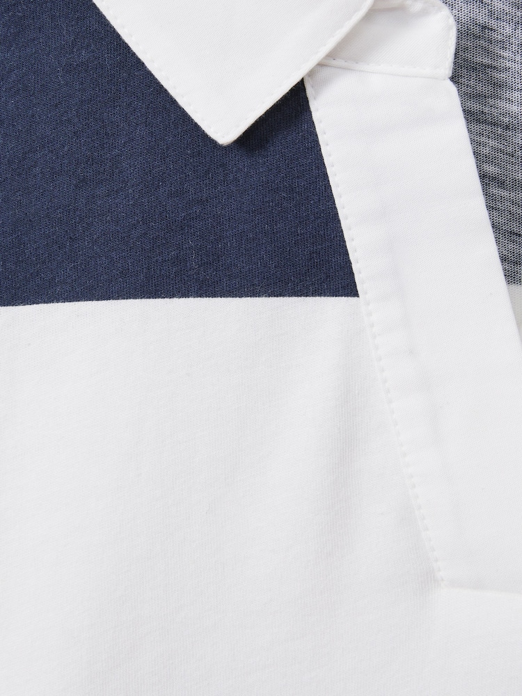Reiss Navy Abigail 9-13 yrs Oversized Cotton Striped Open-Collar Rugby Top - Image 4 of 4