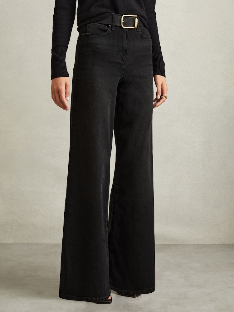 Reiss Black Ameria Petite Palazzo Jeans - Image 1 of 7