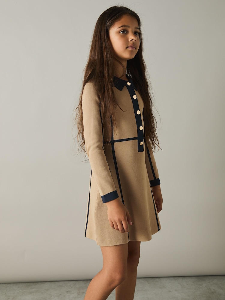 Reiss Camel Nic 4-9 yrs Panel-Intarsia Jersey Dress - Image 1 of 4