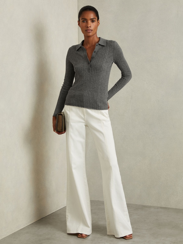 Reiss Charcoal Jade Wool Cable Knit Polo Neck Jumper - Image 1 of 6