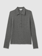 Reiss Charcoal Jade Wool Cable Knit Polo Neck Jumper - Image 2 of 6