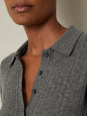 Reiss Charcoal Jade Wool Cable Knit Polo Neck Jumper - Image 4 of 6