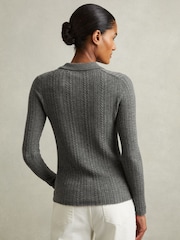 Reiss Charcoal Jade Wool Cable Knit Polo Neck Jumper - Image 5 of 6