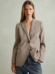 Reiss Natural Check Dora Wool Blend Checked Single Breasted Blazer - Image 1 of 6