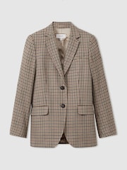 Reiss Natural Check Dora Wool Blend Checked Single Breasted Blazer - Image 2 of 6
