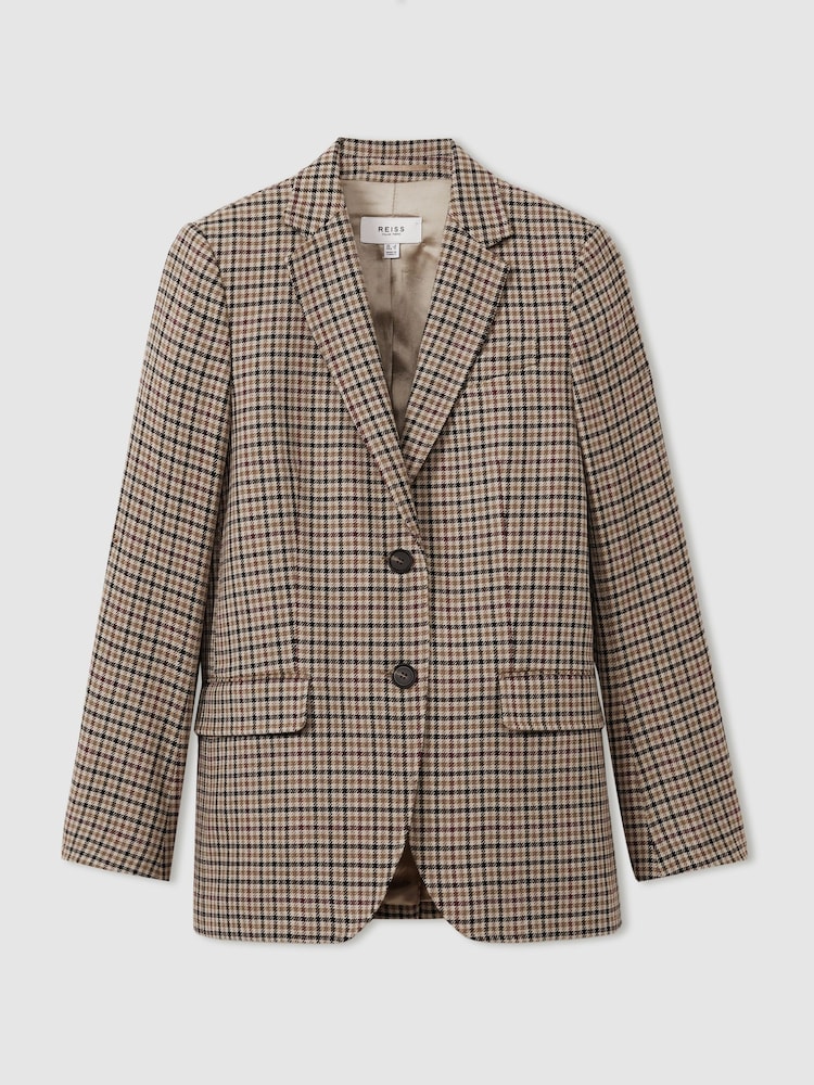 Reiss Natural Check Dora Wool Blend Checked Single Breasted Blazer - Image 2 of 6