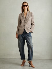 Reiss Natural Check Dora Wool Blend Checked Single Breasted Blazer - Image 3 of 6