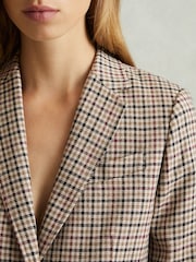 Reiss Natural Check Dora Wool Blend Checked Single Breasted Blazer - Image 4 of 6