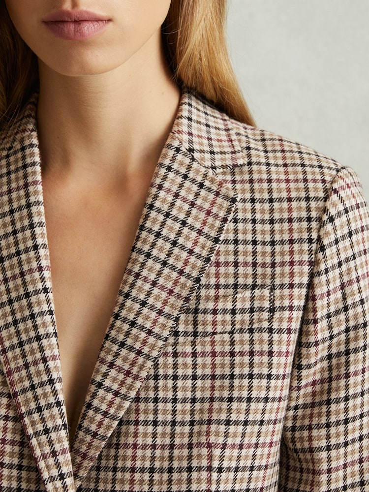 Reiss Natural Check Dora Wool Blend Checked Single Breasted Blazer - Image 4 of 6