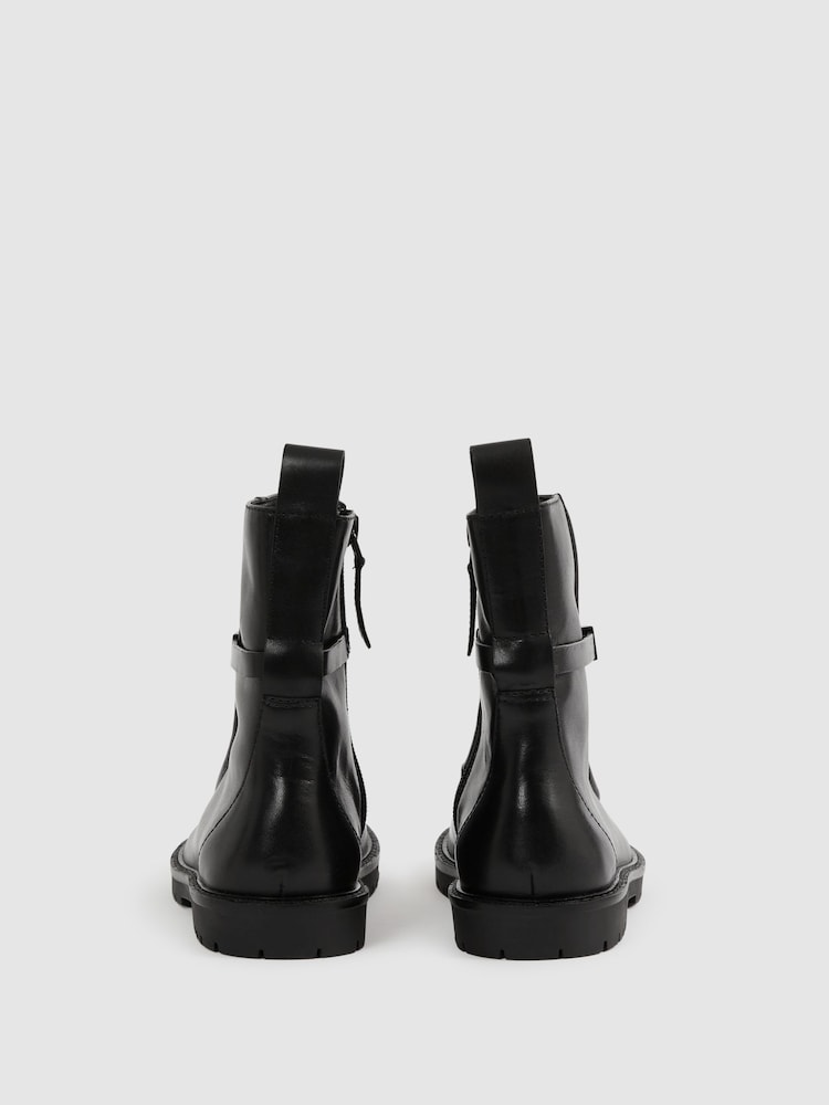 Reiss Black Safia Leather Chain-Strap Ankle Boots - Image 4 of 5