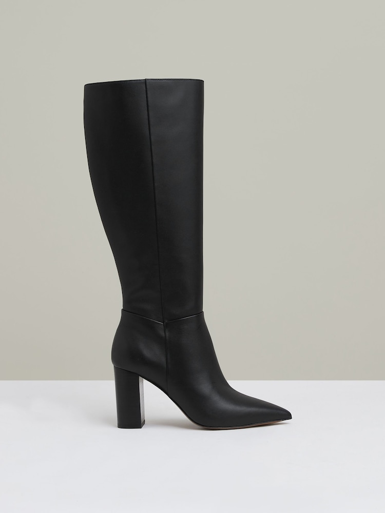 Reiss Black Bianca Block Heel Knee High Boots - Image 1 of 6
