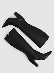 Reiss Black Bianca Block Heel Knee High Boots - Image 3 of 6