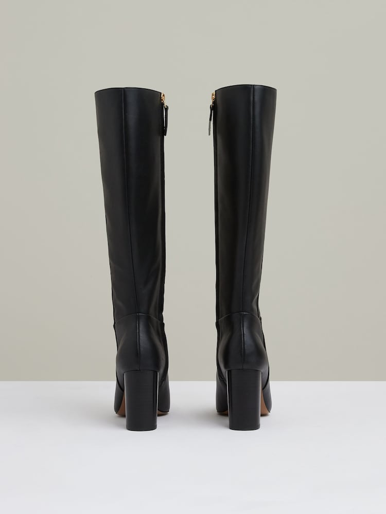 Reiss Black Bianca Block Heel Knee High Boots - Image 5 of 6