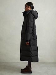 Reiss Black Dalby Petite Longline Hooded Puffer Coat - Image 1 of 9