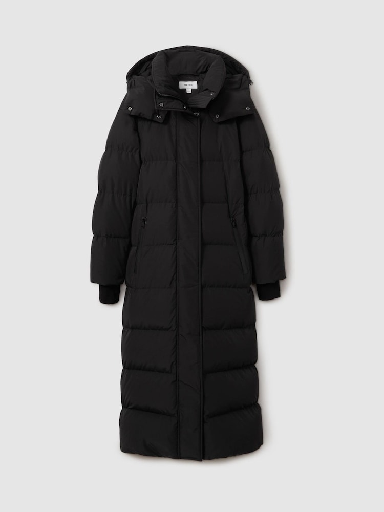 Reiss Black Dalby Petite Longline Hooded Puffer Coat - Image 2 of 9