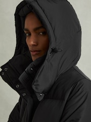 Reiss Black Dalby Petite Longline Hooded Puffer Coat - Image 3 of 9