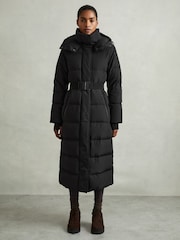 Reiss Black Dalby Petite Longline Hooded Puffer Coat - Image 4 of 9