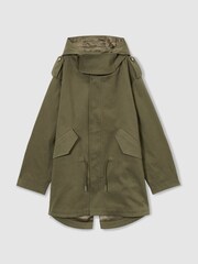 Reiss Khaki Karmie 9-13 yrs Cotton-Blend Gabardine Utility Coat - Image 2 of 5