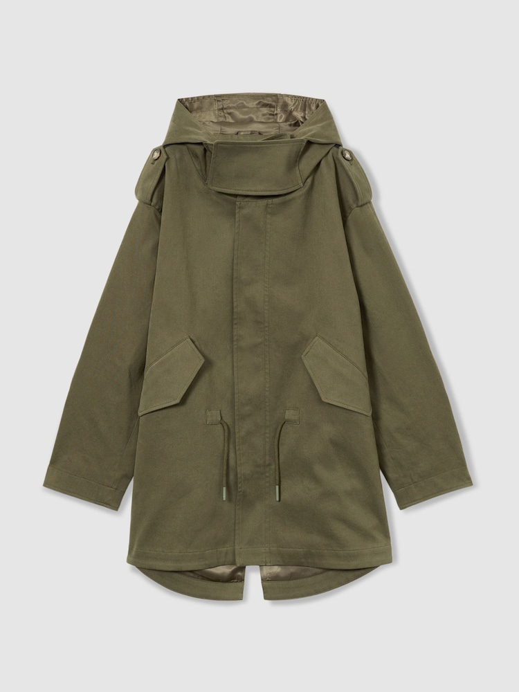 Reiss Khaki Karmie 9-13 yrs Cotton-Blend Gabardine Utility Coat - Image 2 of 5