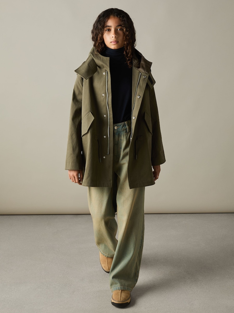 Reiss Khaki Karmie 9-13 yrs Cotton-Blend Gabardine Utility Coat - Image 3 of 5