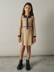 Reiss Camel Nic 9-13 yrs Panel-Intarsia Jersey Dress - Image 1 of 4