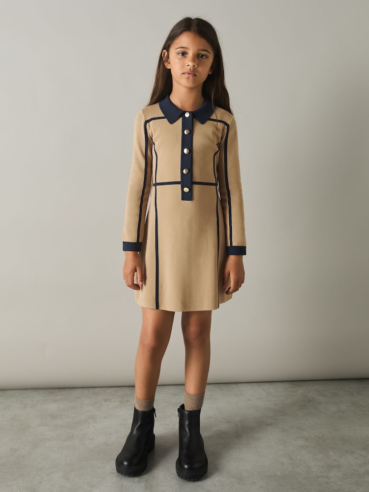 Reiss Camel Nic 9-13 yrs Panel-Intarsia Jersey Dress - Image 1 of 4