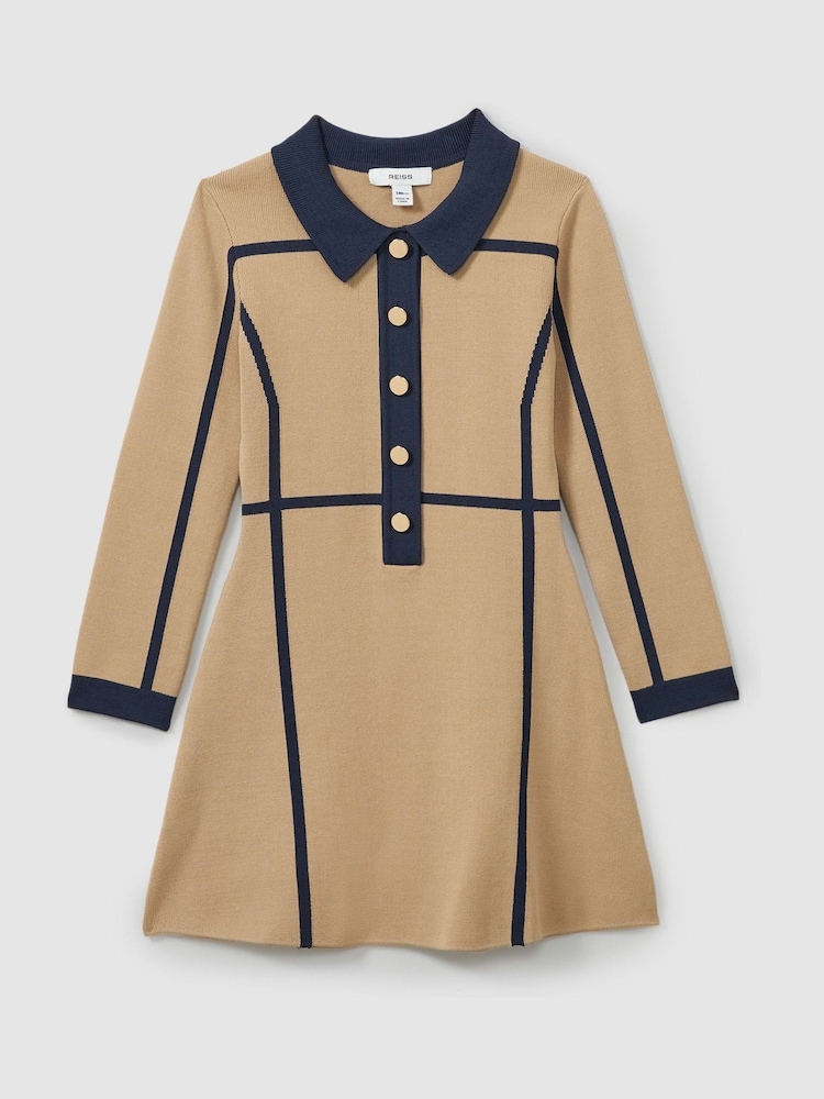 Reiss Camel Nic 9-13 yrs Panel-Intarsia Jersey Dress - Image 2 of 4