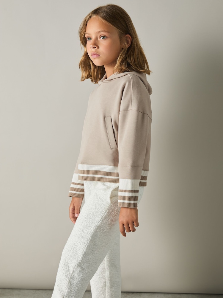 Reiss Mink Lexi Senior Cropped Jersey Hoodie - Image 1 of 4