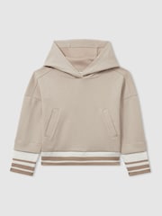Reiss Mink Lexi Senior Cropped Jersey Hoodie - Image 2 of 4