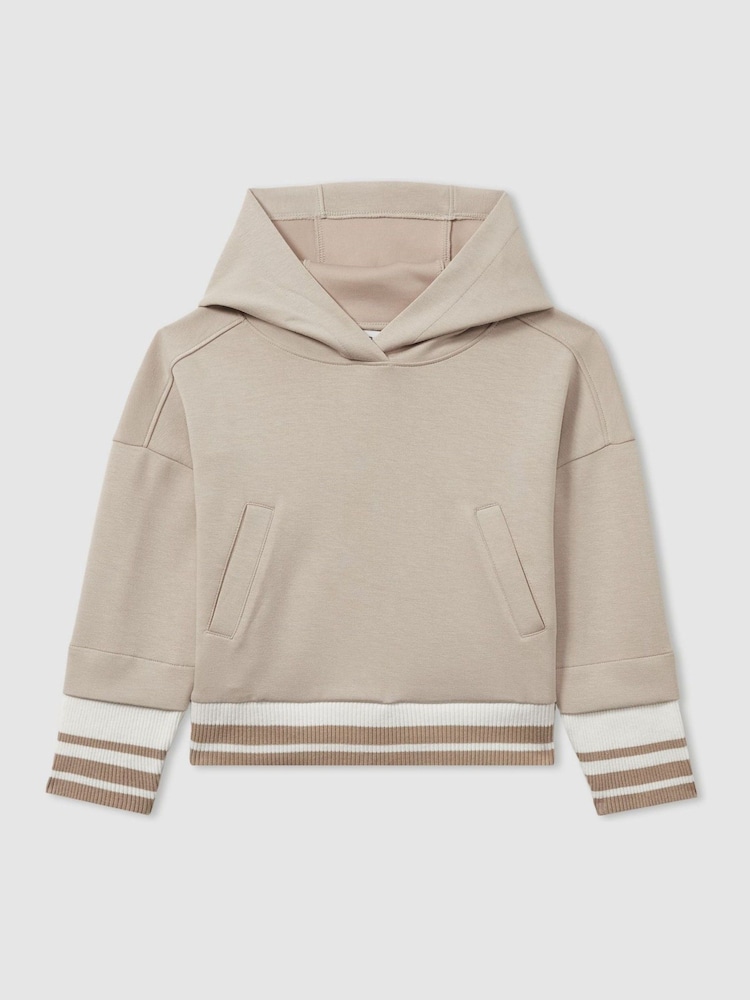 Reiss Mink Lexi Senior Cropped Jersey Hoodie - Image 2 of 4