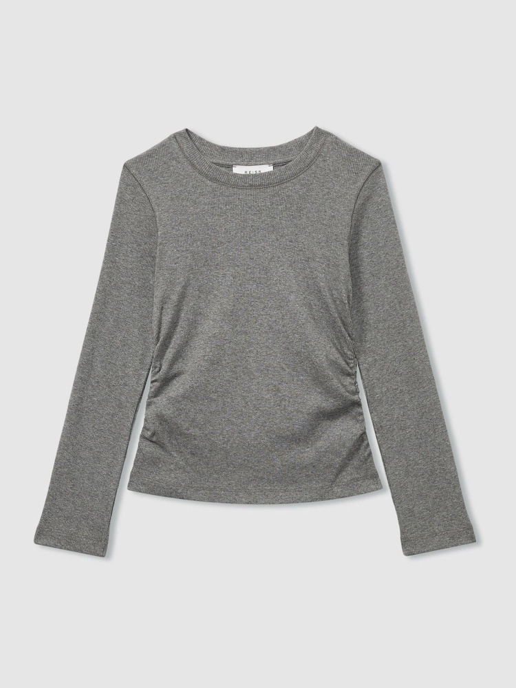 Reiss Grey Trina 13-14 yrs Cotton Blend Ruched T-Shirt - Image 1 of 4
